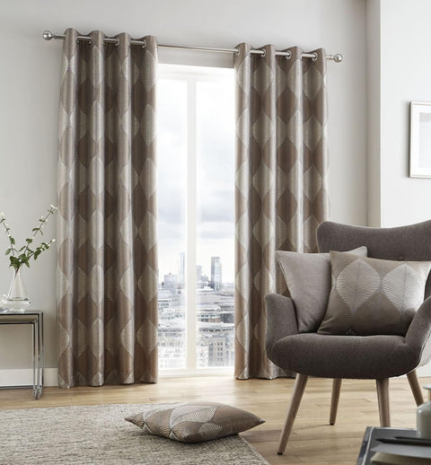 CATHERINE LANSFIELD : Leaf Jacquard Eyelet Curtains - Natural