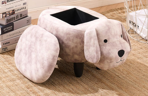 STRAITS : Grey Dog Storage Footstool 58x30x35cm