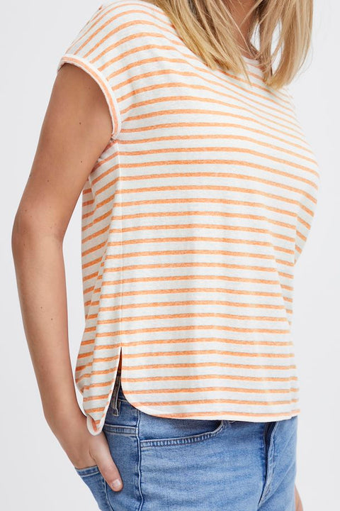 ICHI : Yulietta Stripe T-shirt - Coral