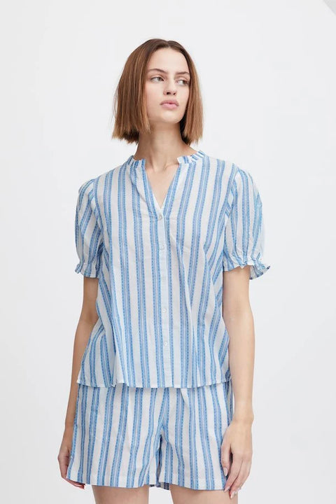 ICHI : Ezomo Stripe Shirt - Blue