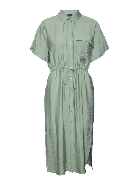 VERO MODA : Iris Shirt Calf Dress - Green