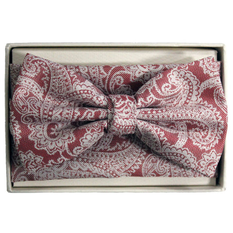 L.A. SMITH : Paisley Poly Faded Red Bow Tie Set