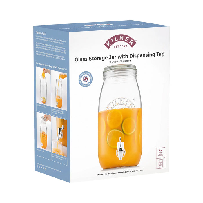 KILNER Glass Drinks Dispenser In A Gift Box 3 Litre