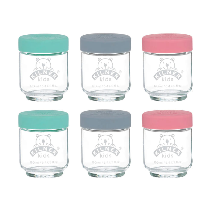 KILNER Set Of 6 Kids Food Glass Jars 190ml