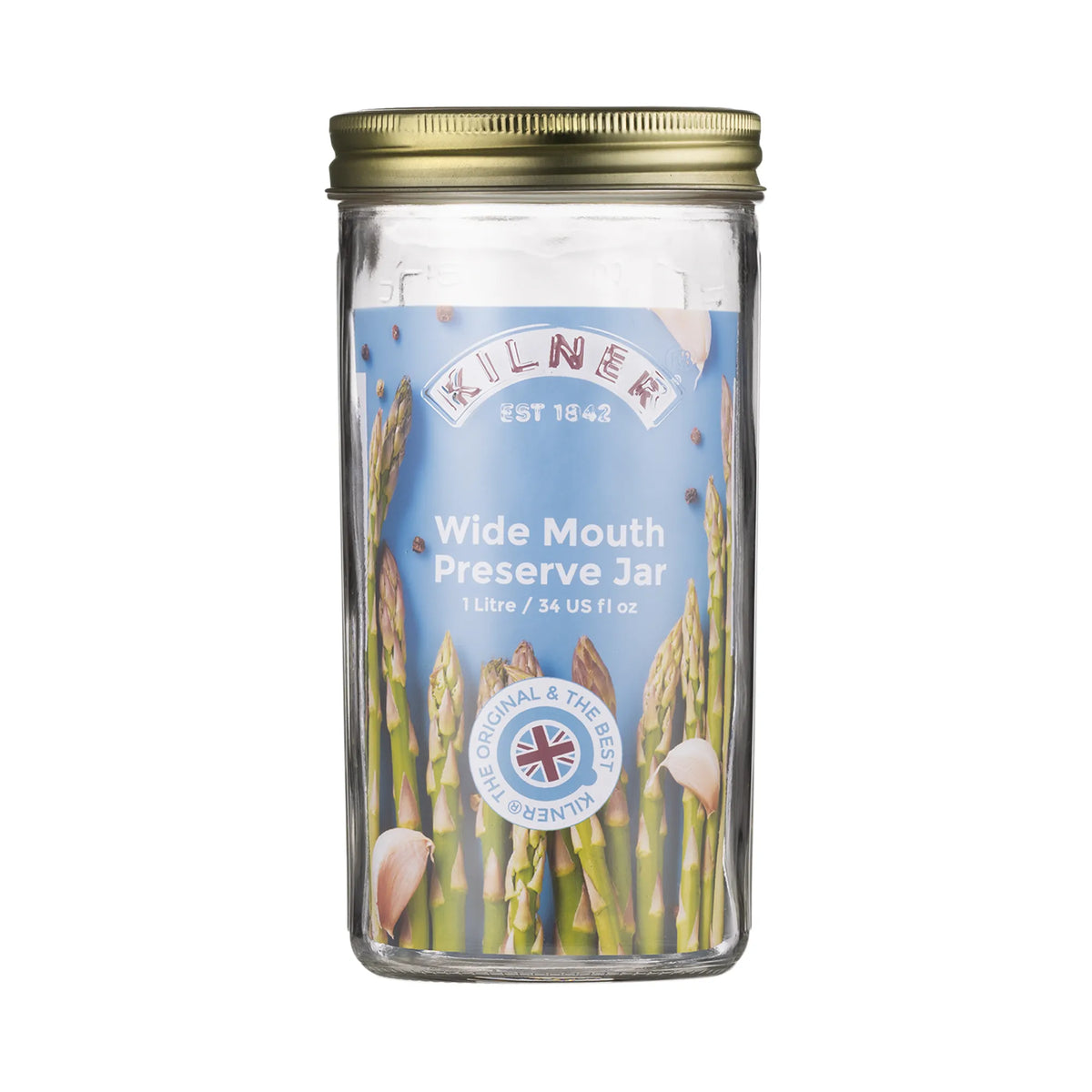 KILNER Glass Wide Mouth Tall Preserve Jar 1 Litre