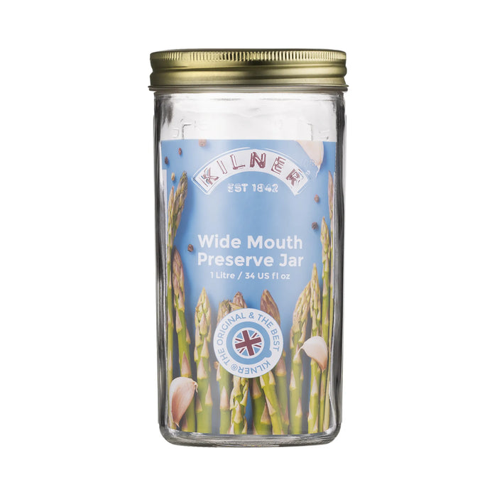 KILNER Glass Wide Mouth Tall Preserve Jar 1 Litre