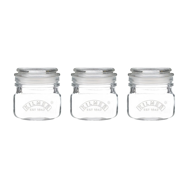 KILNER Square Push Top Jars Set Of 3 250ml