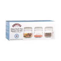 KILNER Square Push Top Jars Set Of 3 250ml