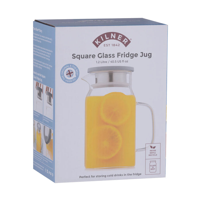 KILNER Fresh Store Square Glass Fridge Jug 1.2L