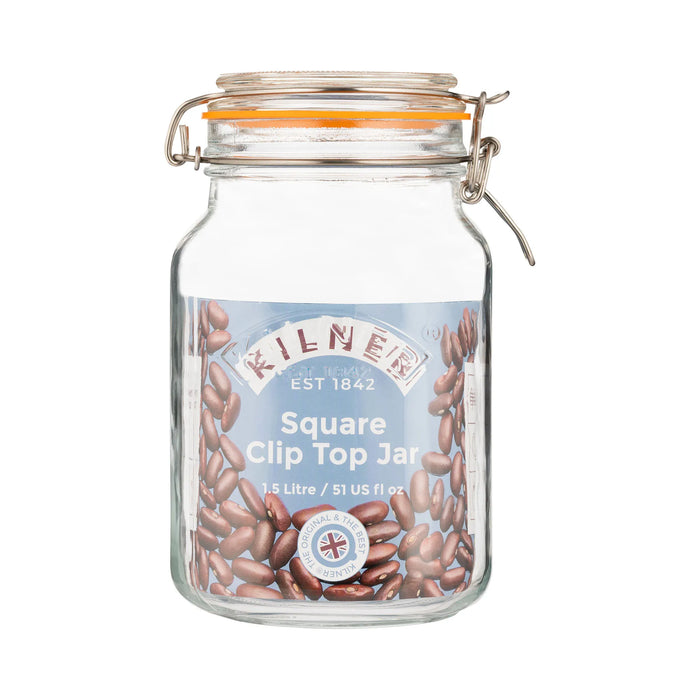 KILNER Glass Clip Top Square Jar 1.5 Litre