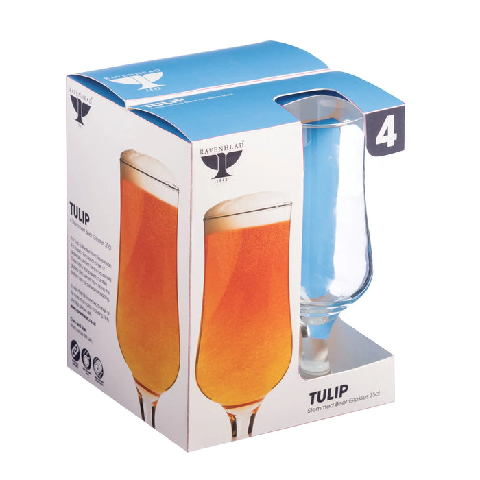 RAVENHEAD Tulip Set Of 4 Stemmed Beer Glasses 35cl