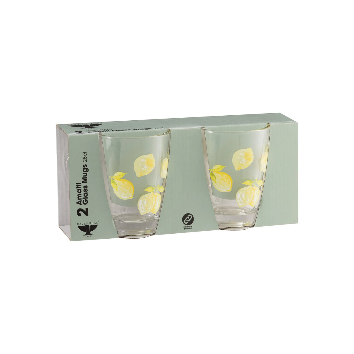RAVENHEAD Amalfi Lemons 2pk Glass Mugs 28cl