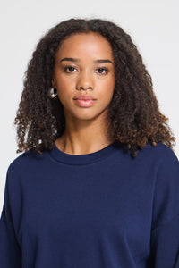 ICHI Pinda Mix Gingham Trim Layered-Look Sweatshirt - Navy