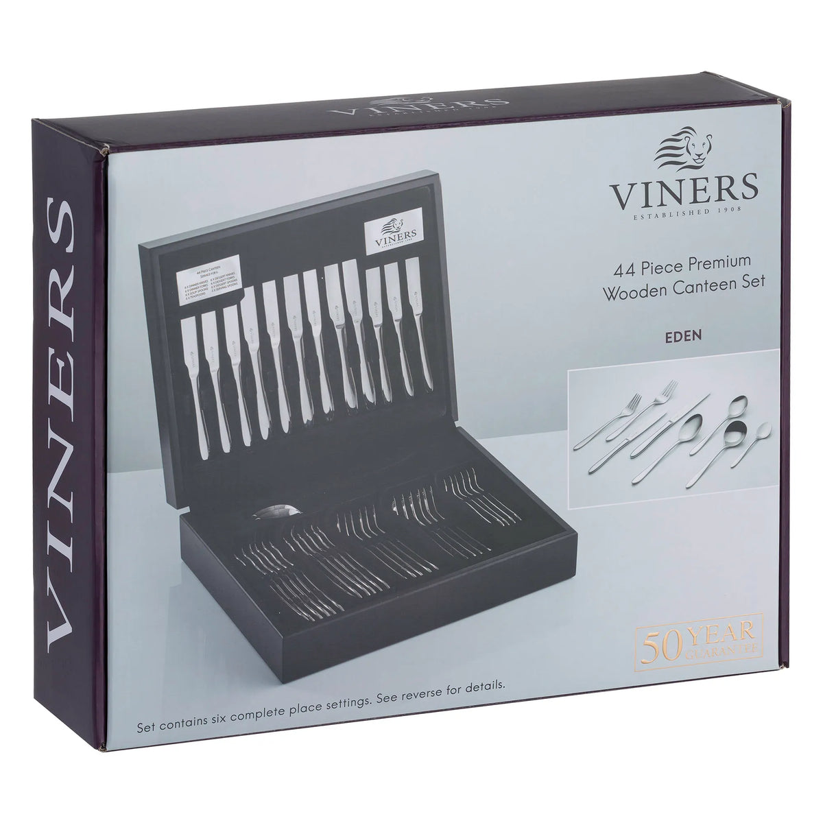 VINERS Eden 18/10 44 Pce Wooden Canteen Set Giftbox
