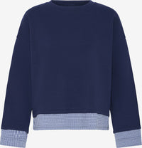 ICHI Pinda Mix Gingham Trim Layered-Look Sweatshirt - Navy