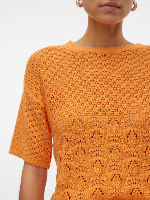VERO MODA : O-Neck Short Pullover - Orange