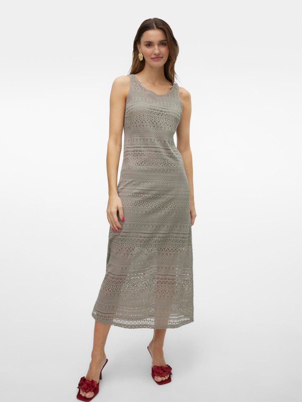 VERO MODA : Honey Lace Long 7/8 Dress - Taupe The Cope VERO MODA : Honey Lace Long 7/8 Dress - Taupe The Cope