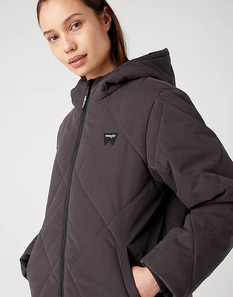 WRANGLER : Long Quilted Jacket - Faded Black