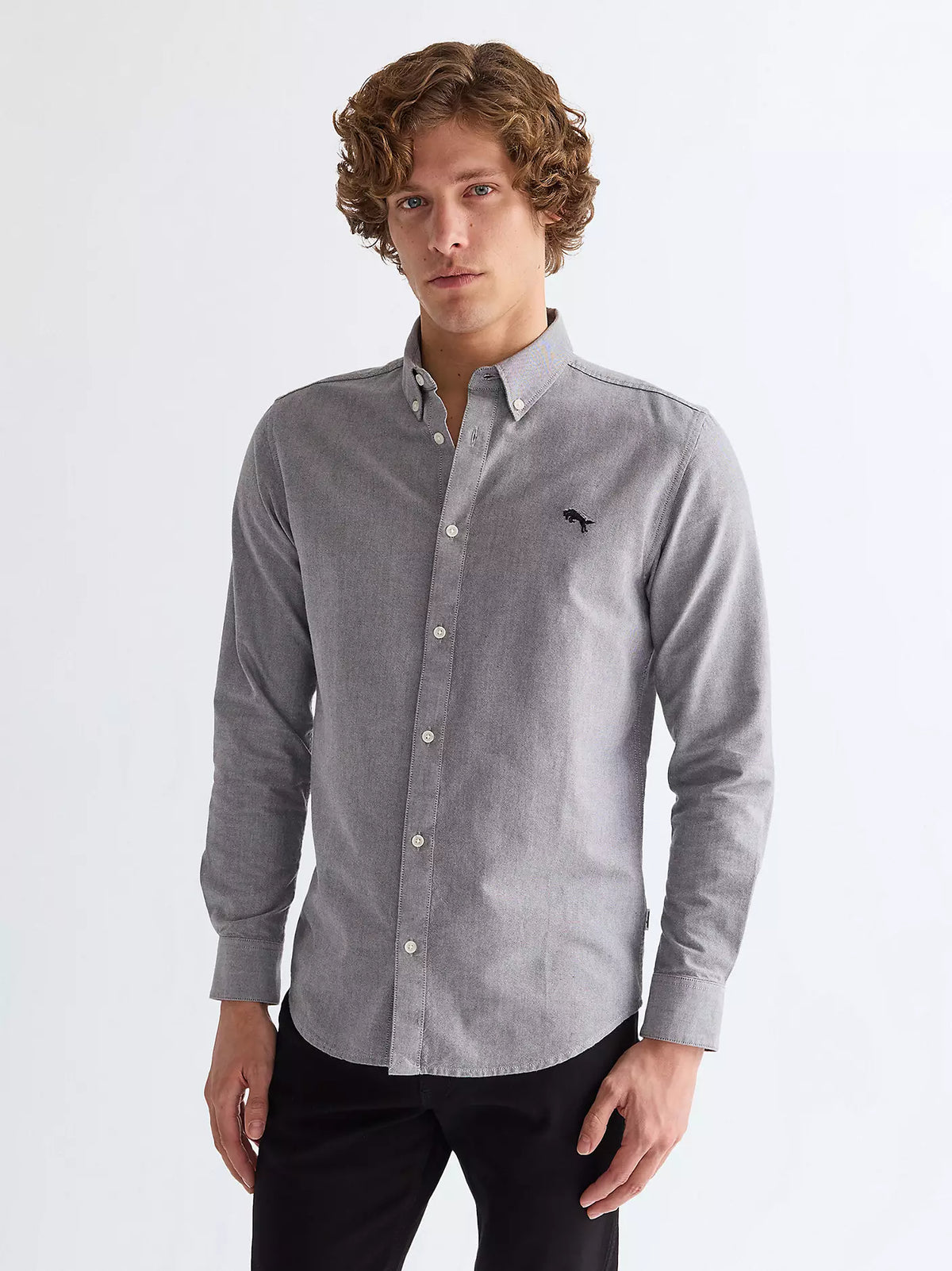 WRANGLER Men's Long Sleeve Oxford Shirt - Grey