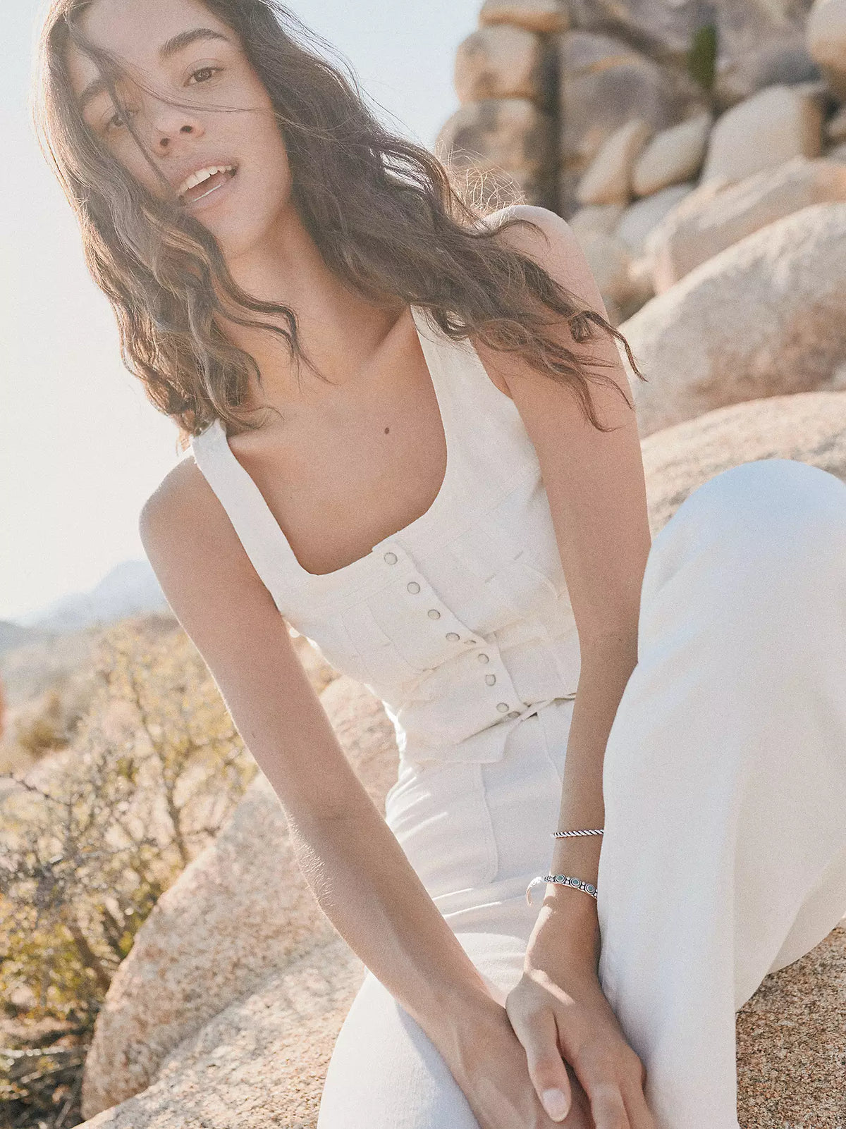 WRANGLER Slim Pleated Corset Style Top - Worn White