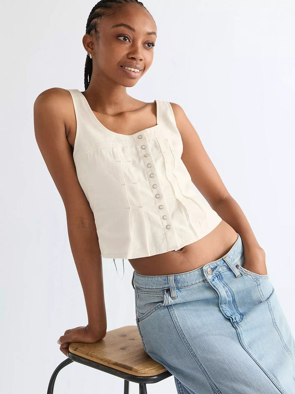 WRANGLER Slim Pleated Corset Style Top - Worn White