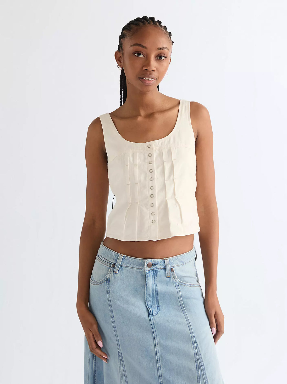 WRANGLER Slim Pleated Corset Style Top - Worn White