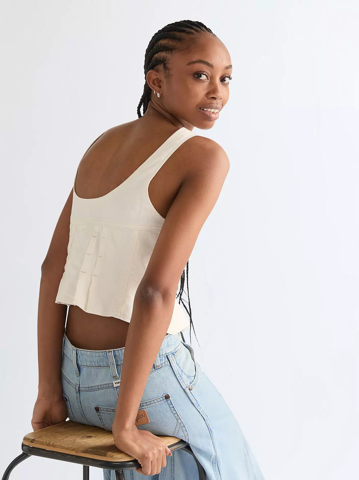 WRANGLER Slim Pleated Corset Style Top - Worn White