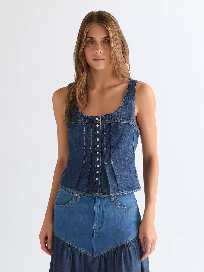 WRANGLER Slim Pleated Corset Style Top - Dark Denim
