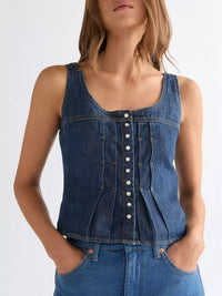 WRANGLER Slim Pleated Corset Style Top - Dark Denim