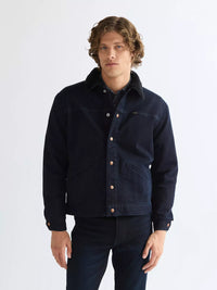 WRANGLER Men's Buffalo Trace Sherpa Collar Denim Jacket - Navy