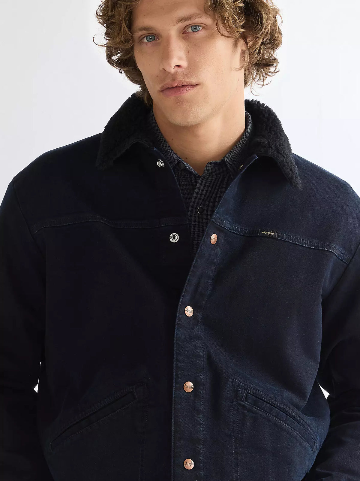 WRANGLER Men's Buffalo Trace Sherpa Collar Denim Jacket - Navy
