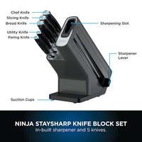 NINJA Foodi StaySharp Knife Block with Integrated Sharpener – 5Pc Set