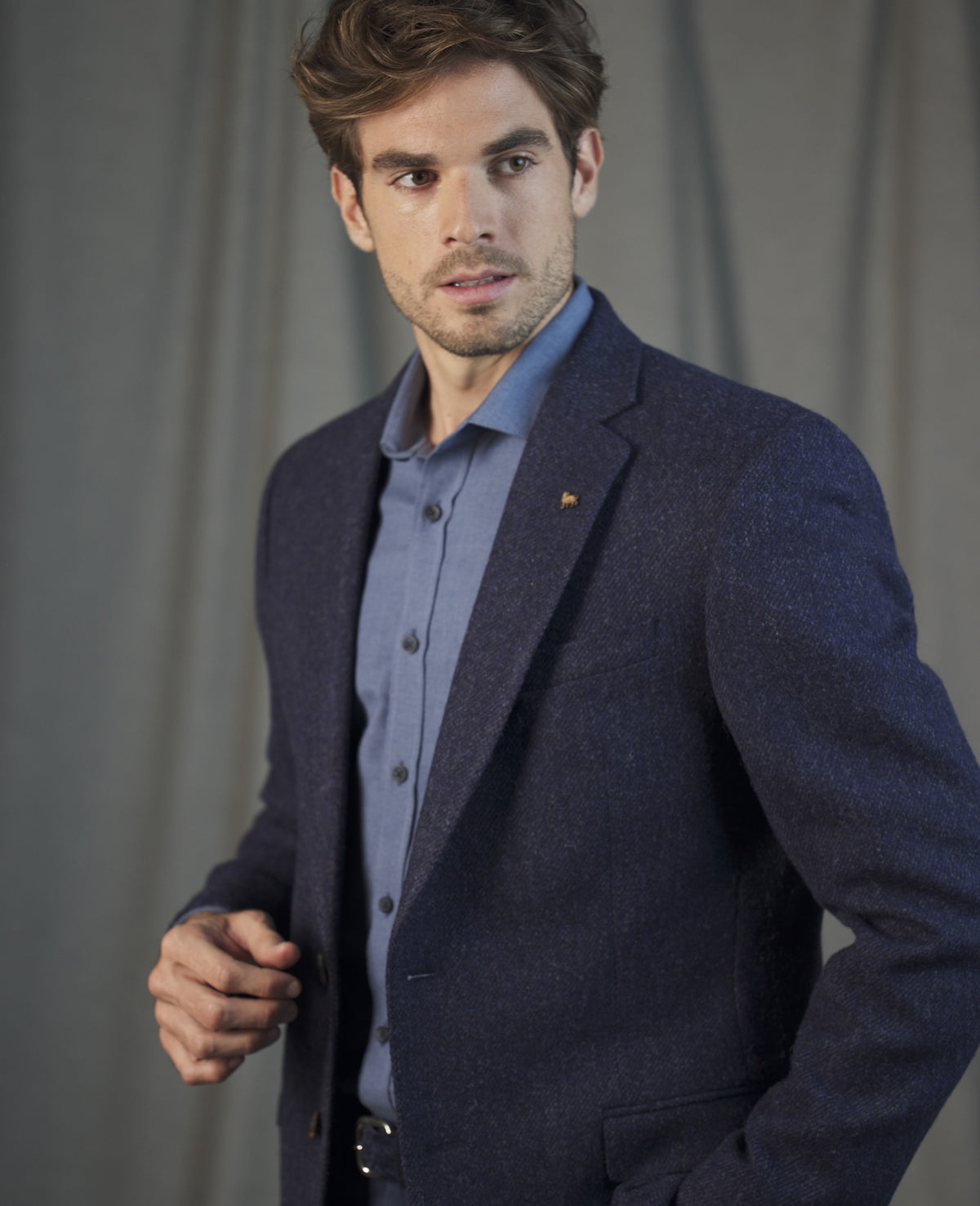 MAGEE Liffey Tweed Blazer - Blue Herringbone