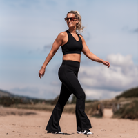 FIT PINK High Waisted Flared Leggings - Black
