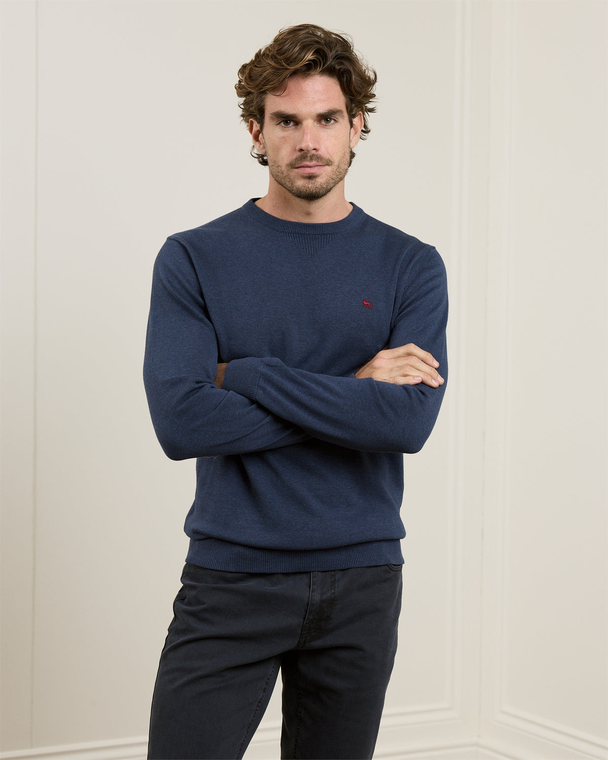 MAGEE Carn Cotton Crew Neck Jumper - Navy