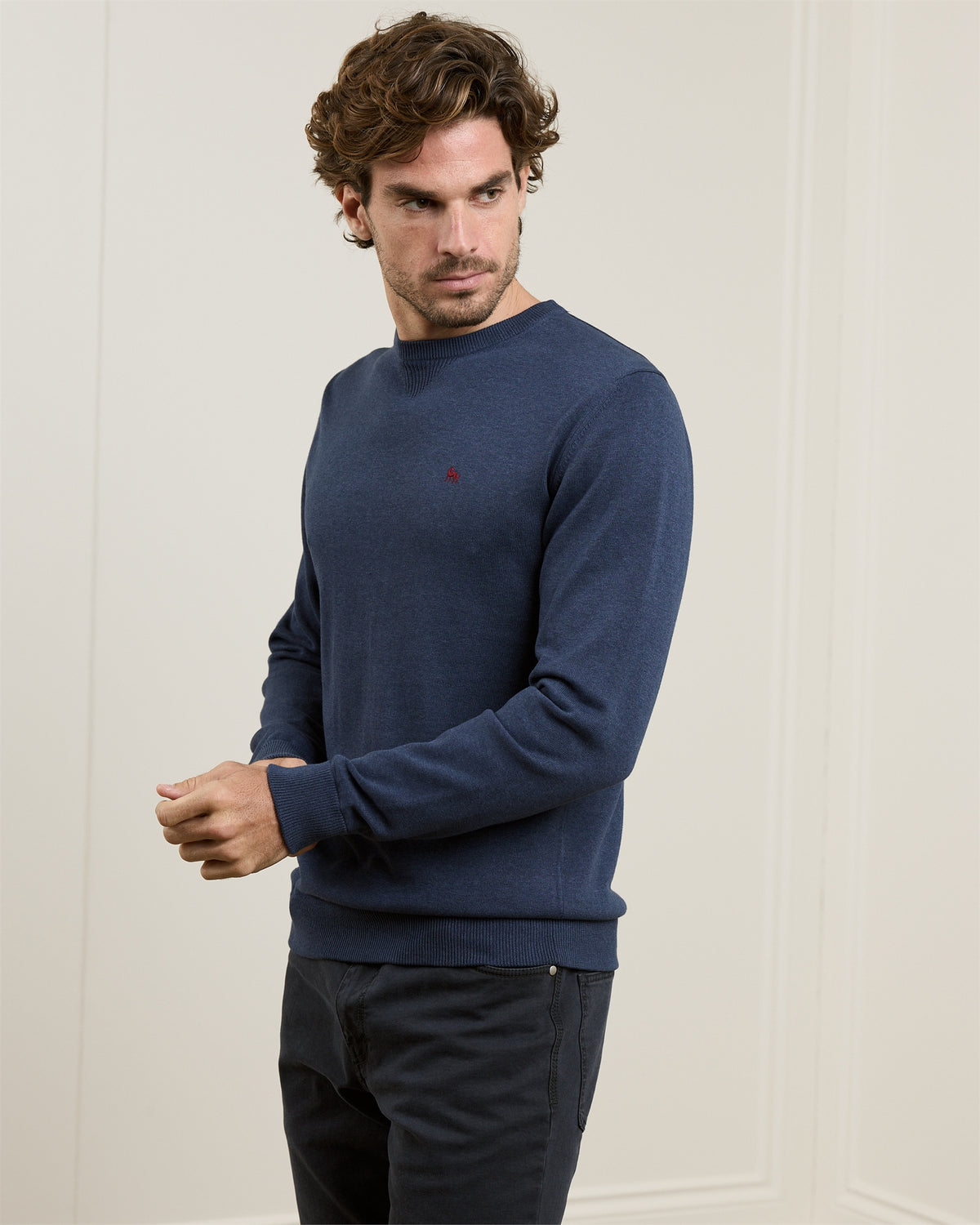 MAGEE Carn Cotton Crew Neck Jumper - Navy