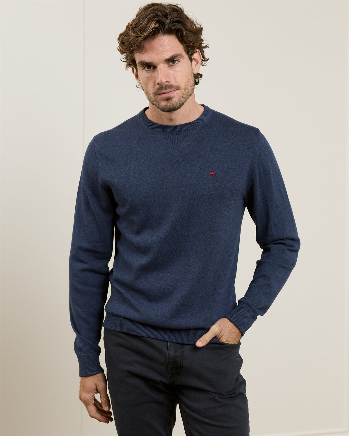 MAGEE Carn Cotton Crew Neck Jumper - Navy