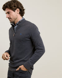 MAGEE Charlie Micro 1/4 Zip Jumper - Brown & Blue