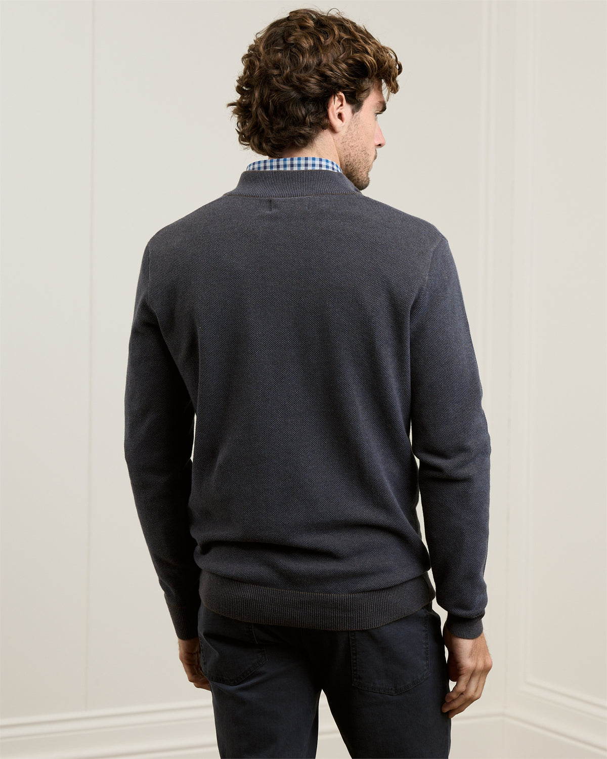 MAGEE Charlie Micro 1/4 Zip Jumper - Brown & Blue