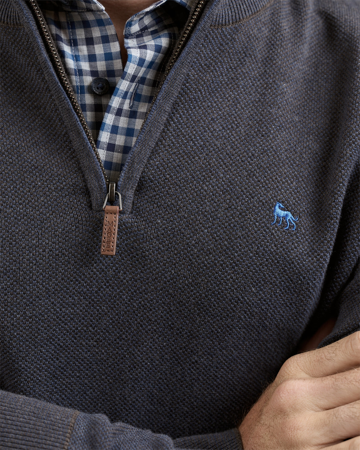 MAGEE Charlie Micro 1/4 Zip Jumper - Brown & Blue