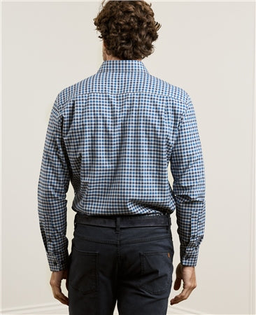 MAGEE Tullagh Cotton Shirt - Blue Herringbone