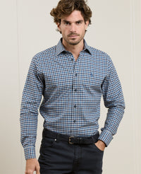 MAGEE Tullagh Cotton Shirt - Blue Herringbone