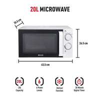 HADEN 20L White Stainless Steel Interior Microwave