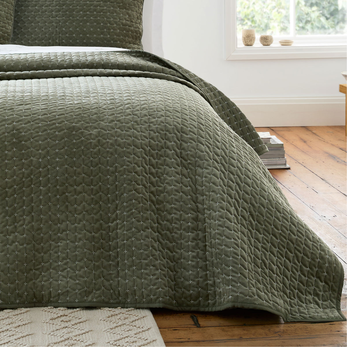 BIANCA Attica Velvet Bedspread 240x260cm - Green