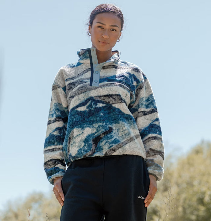 COLUMBIA Women's Helvetia II Cropped Sherpa Half Snap Printed Fleece - Blue