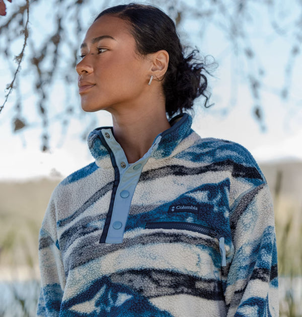 COLUMBIA Women's Helvetia II Cropped Sherpa Half Snap Printed Fleece - Blue