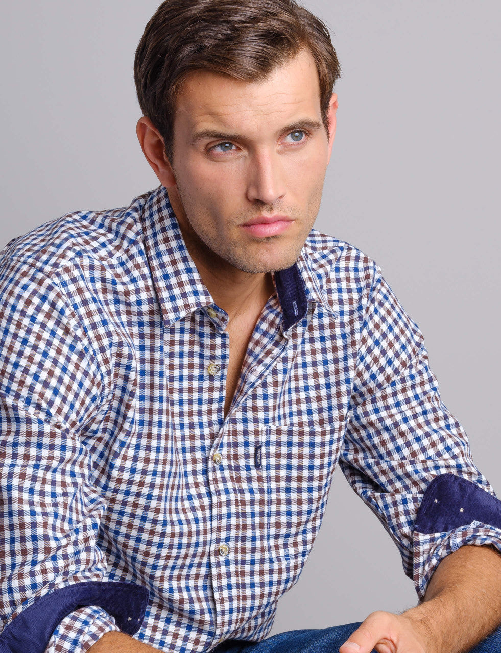 VEDONEIRE Brushed Cotton Shirt - Navy Brown