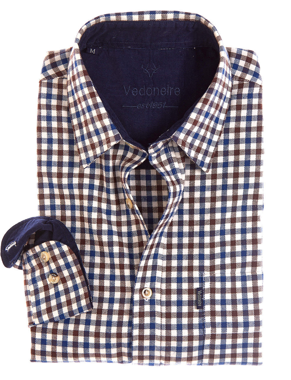 VEDONEIRE Brushed Cotton Shirt - Navy Brown