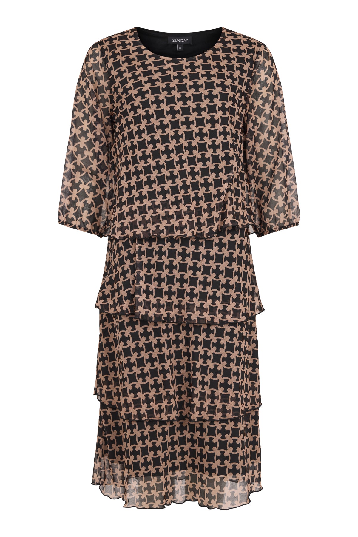 SUNDAY Tiered Chiffon Dress - Beige Pattern