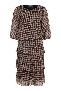 SUNDAY Tiered Chiffon Dress - Beige Pattern